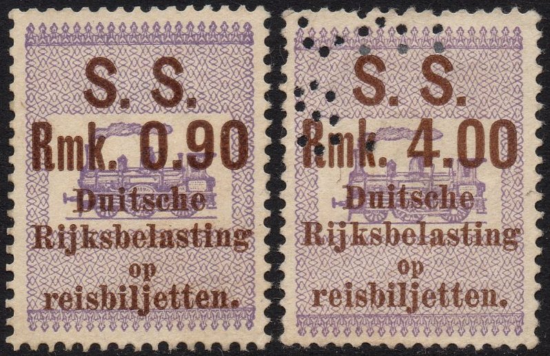 Netherlands Hollandse IJzeren Spoorweg-Maatschappij (H.IJ.S.M.) German Ticket Tax stamped coupon docket receipt